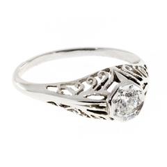 Art Deco Filigree Diamond Brilliant European Cut Gold Engagement Ring 7