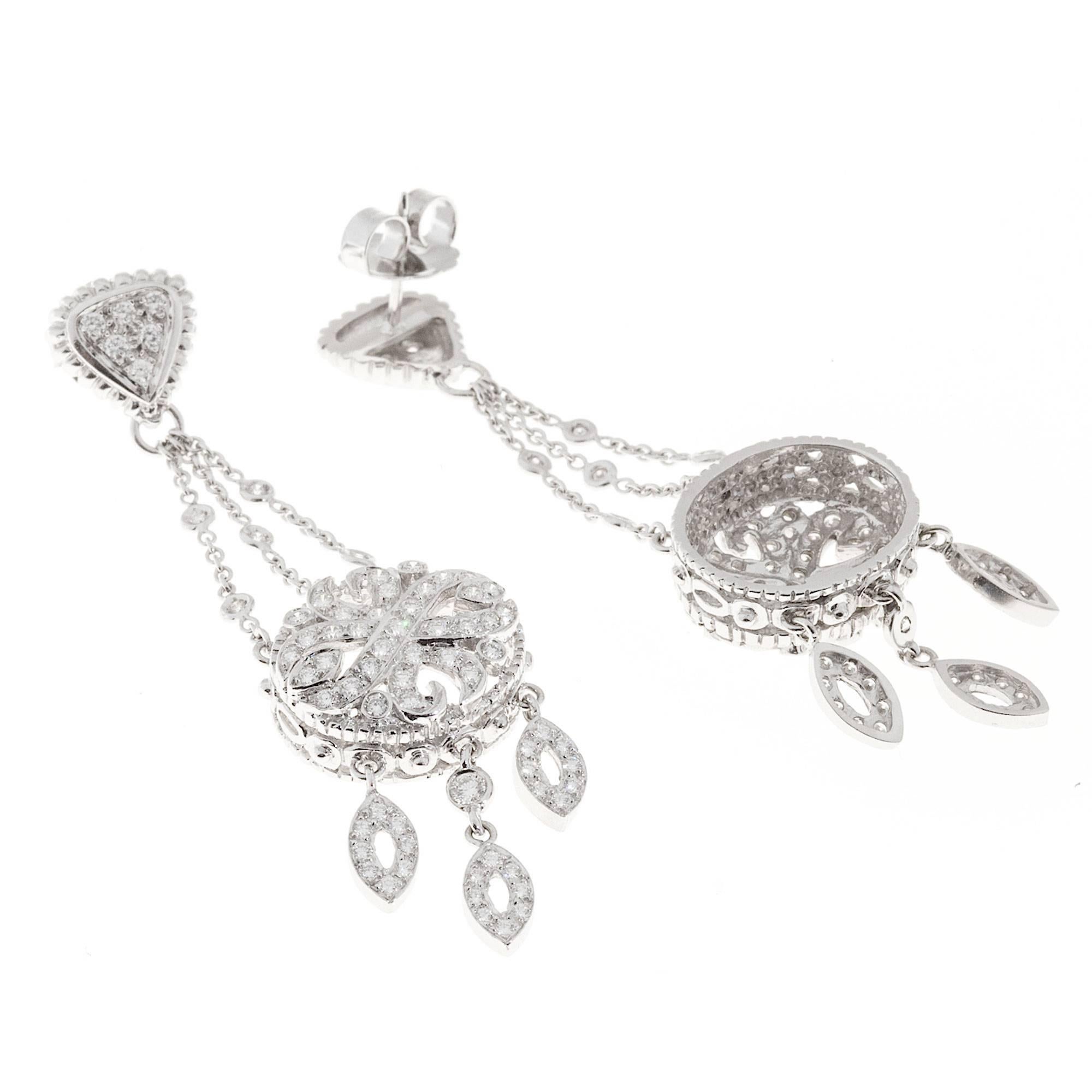 Doris Panos Diamond Gold Chandelier Dangle Earrings 1