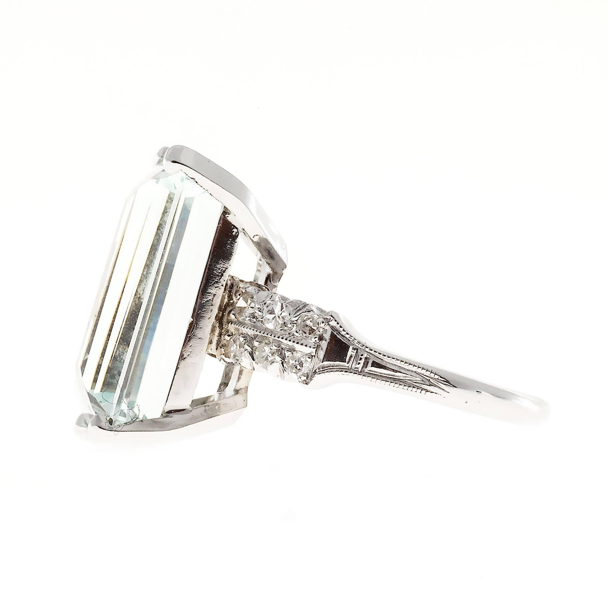 Art Deco 10.60 Carat  Aquamarine Diamond Platinum Ring 1