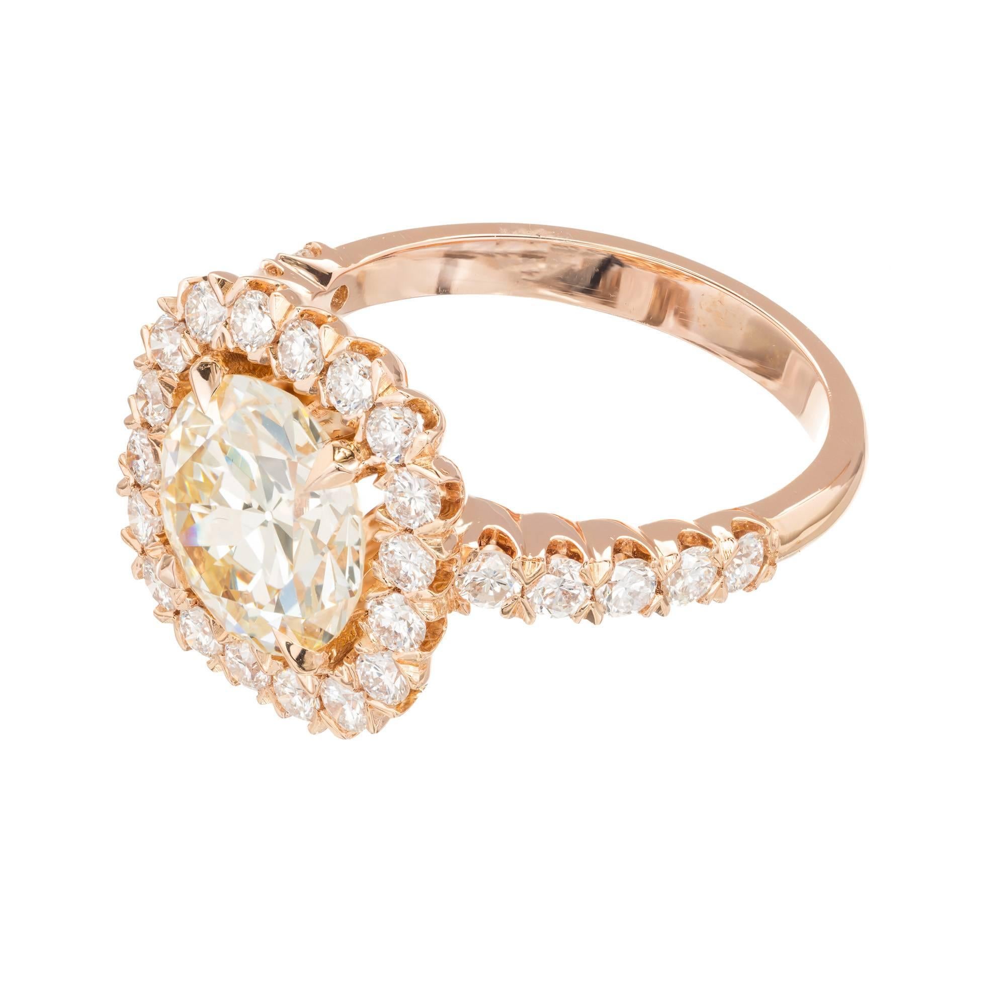 GIA Certified Peter Suchy 2.43 Carat Diamond Halo Rose Gold Engagement Ring For Sale 1