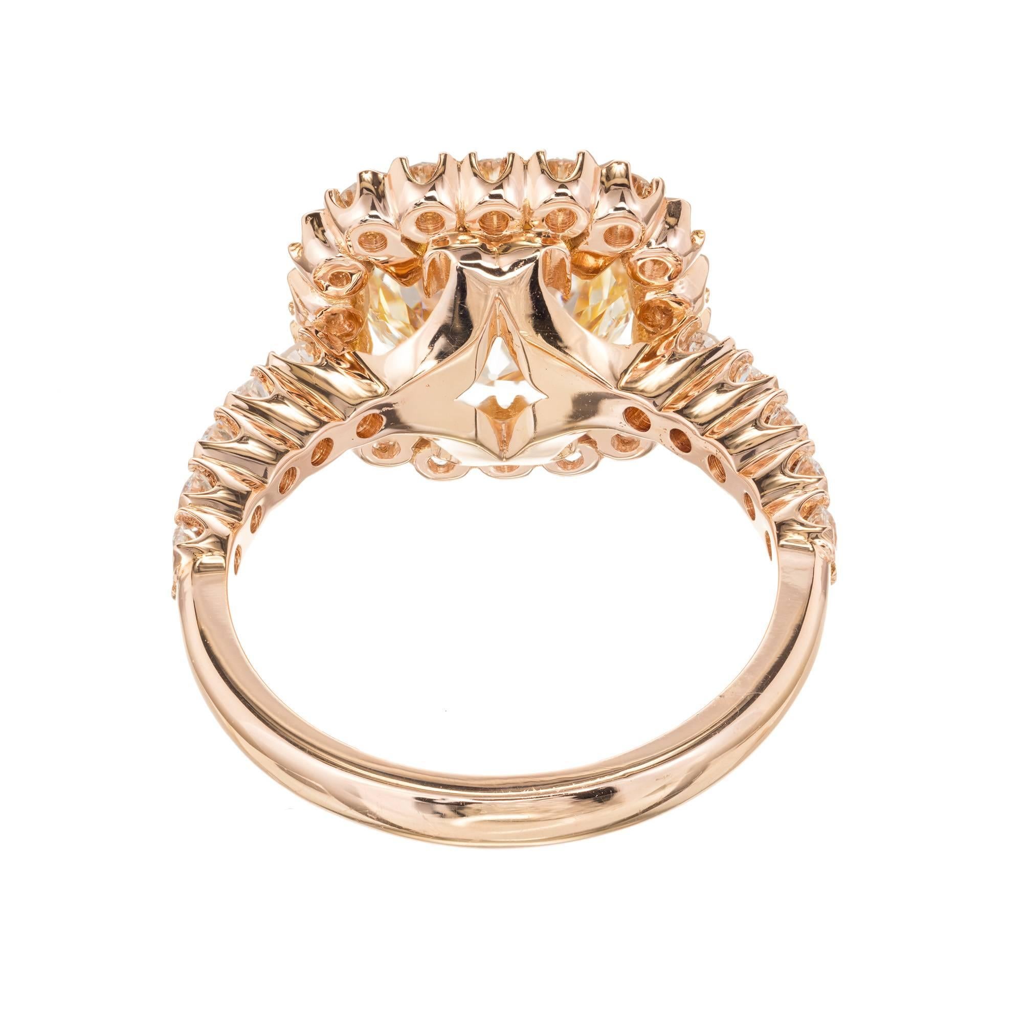 GIA Certified Peter Suchy 2.43 Carat Diamond Halo Rose Gold Engagement Ring For Sale 3