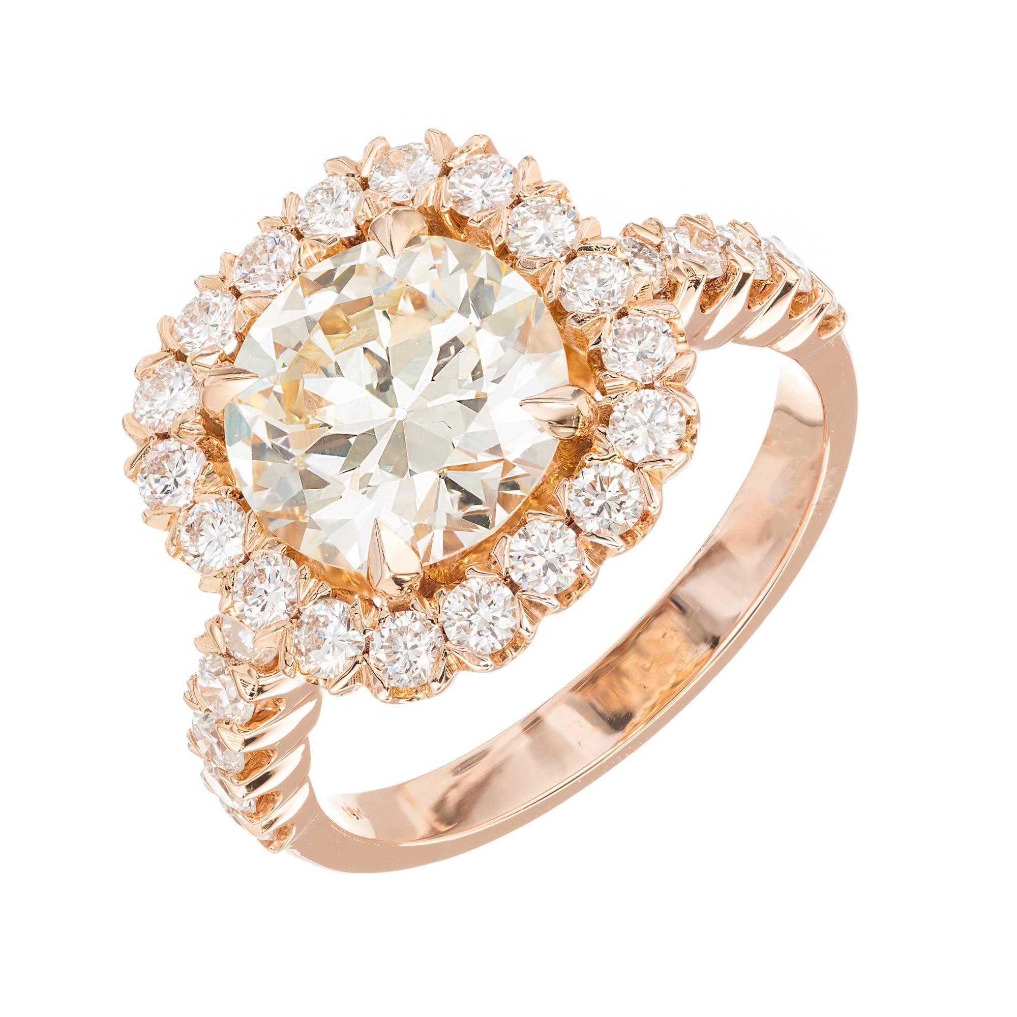 GIA Certified Peter Suchy 2.43 Carat Diamond Halo Rose Gold Engagement Ring