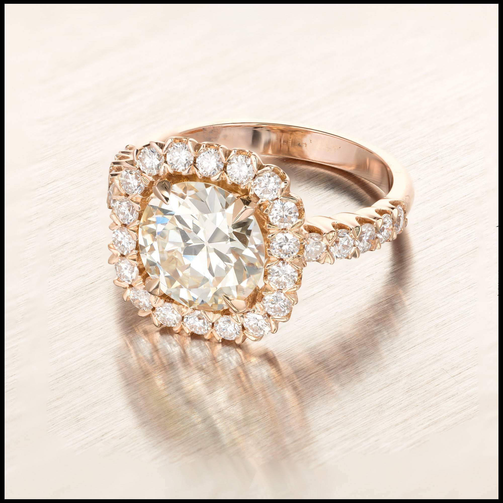 GIA Certified Peter Suchy 2.43 Carat Diamond Halo Rose Gold Engagement Ring In Excellent Condition For Sale In Stamford, CT