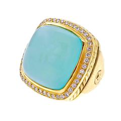 David Yurman Albion Blue Chalcedony Diamond Gold Ring