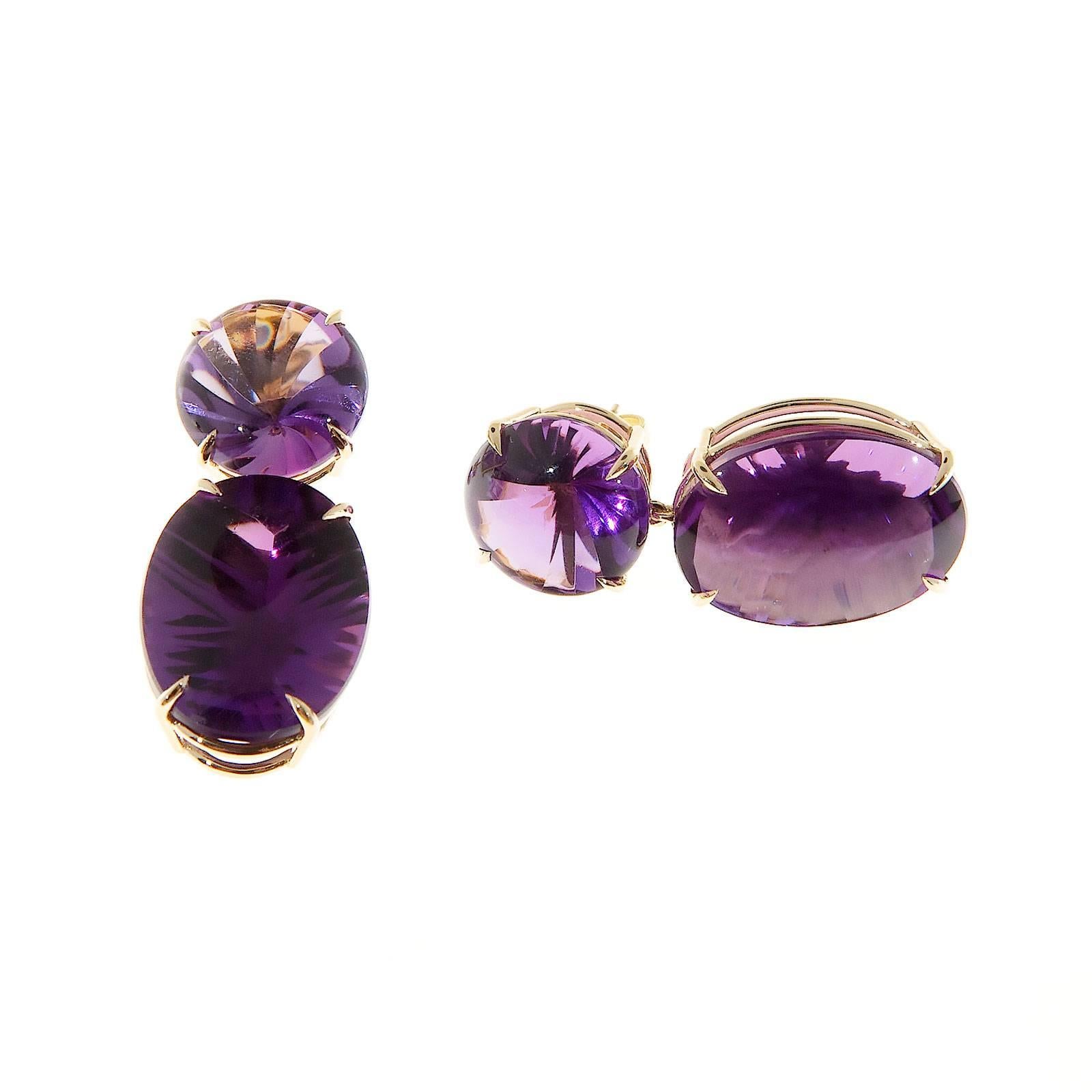 Peter Suchy Natural Purple Amethyst Fantasy Cut Gold Dangle Earrings 1