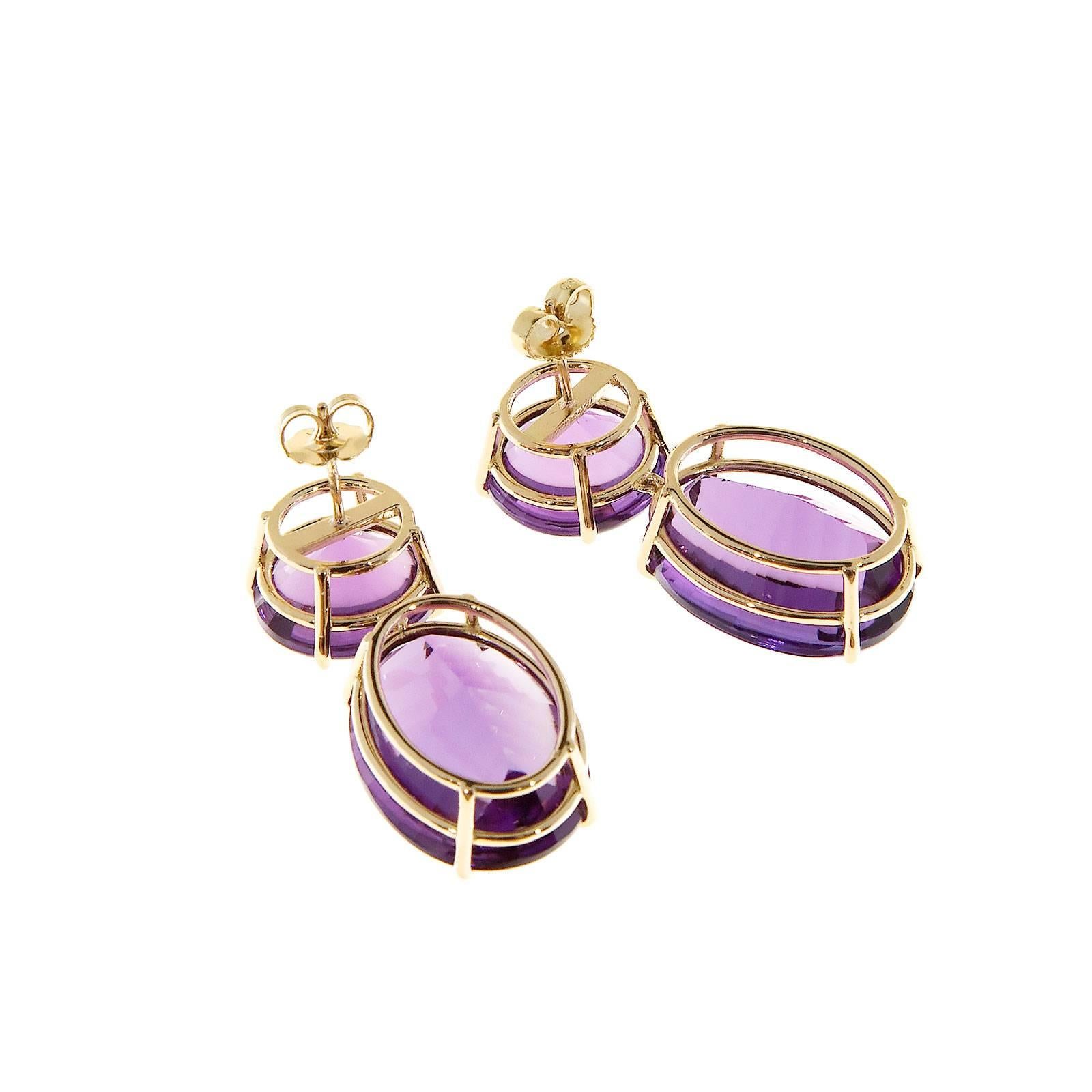 Women's Peter Suchy Natural Purple Amethyst Fantasy Cut Gold Dangle Earrings