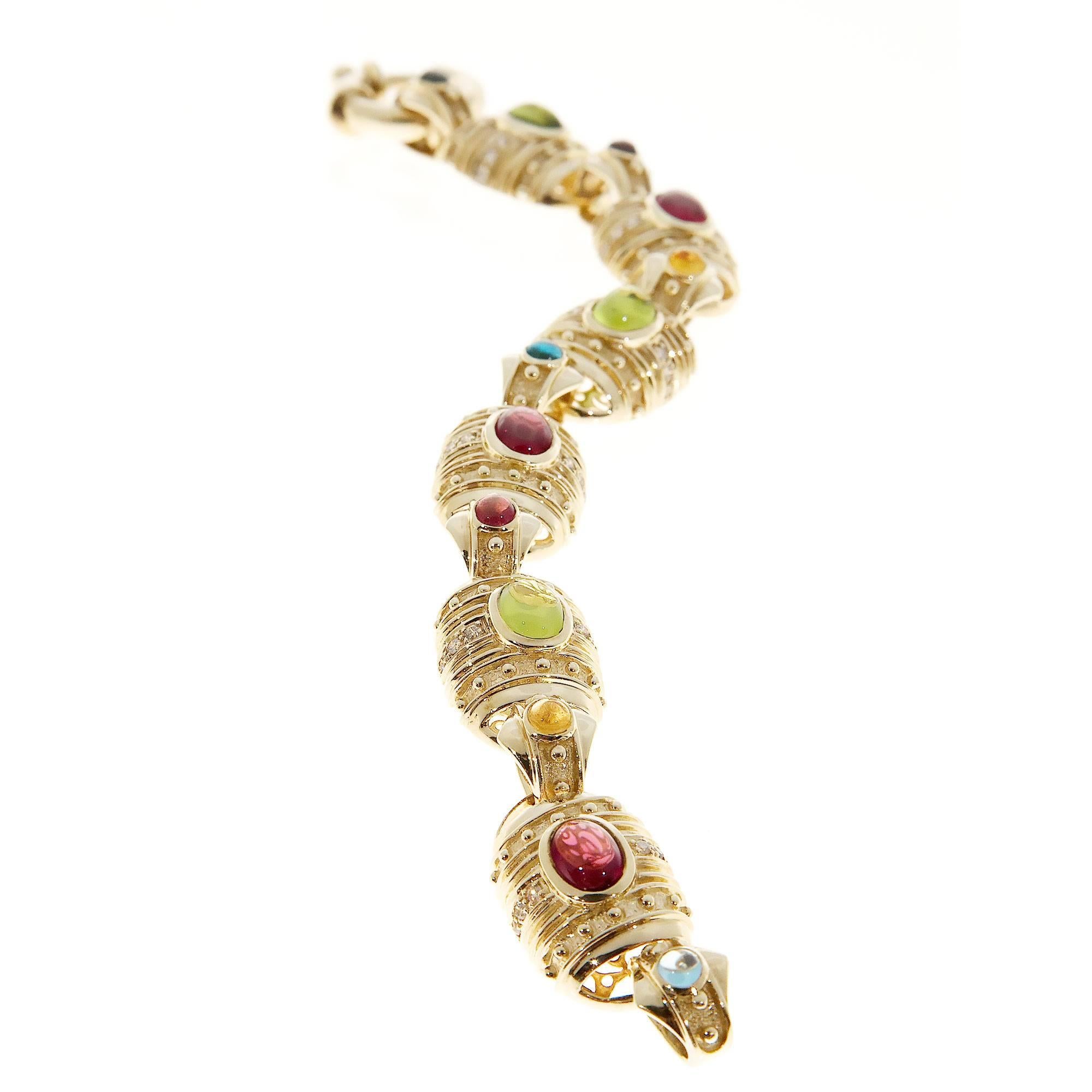 Etruscan Byzantine Garnet Peridot Citrine Topaz Diamond Gold Bracelet 2