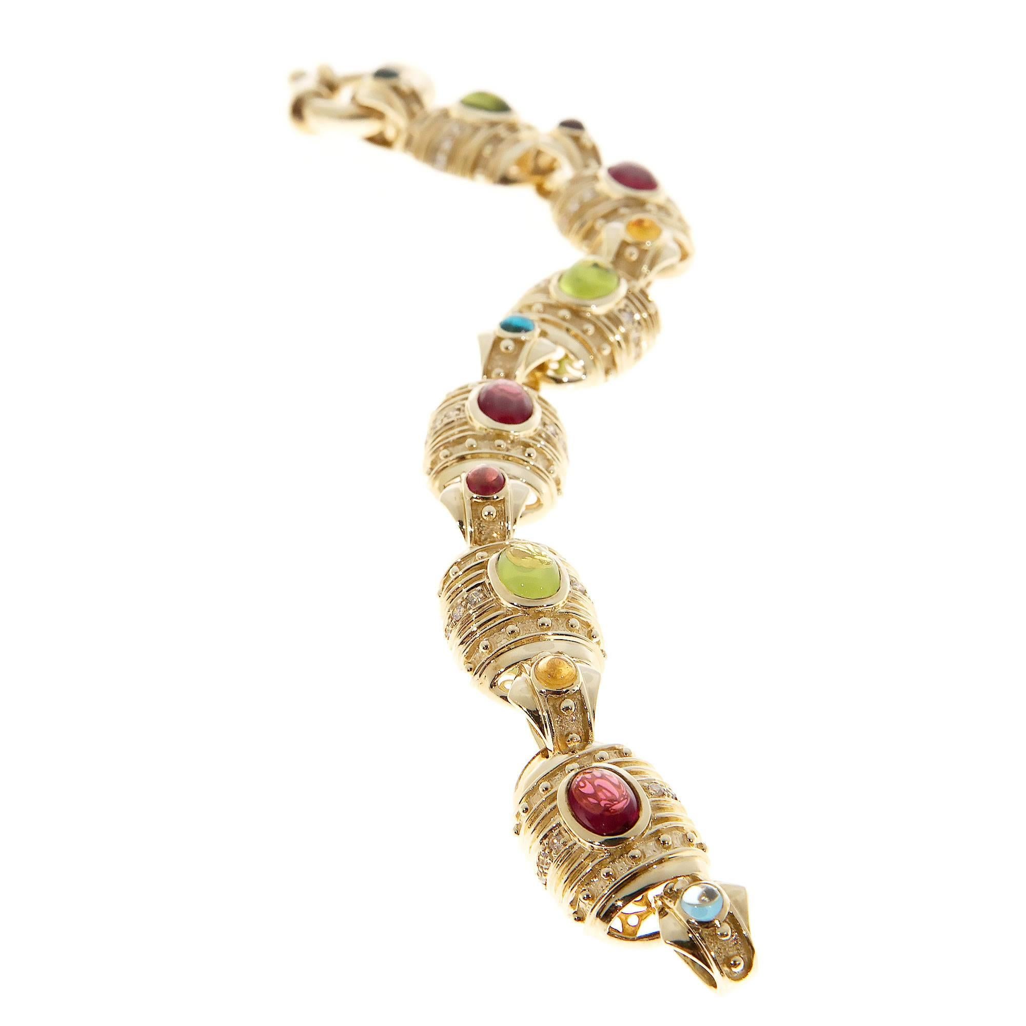 Etruscan Byzantine Garnet Peridot Citrine Topaz Diamond Gold Bracelet 4