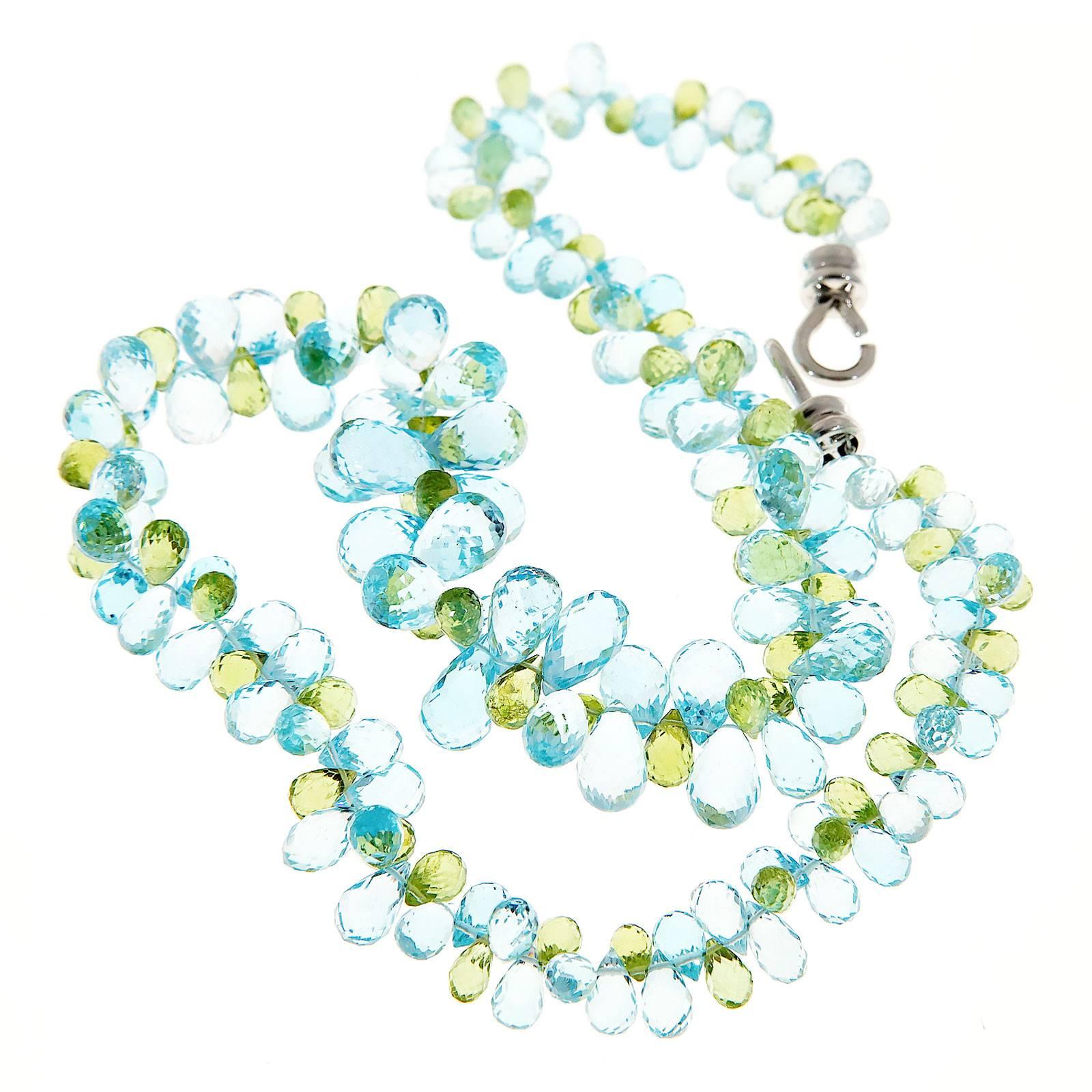 Women's Blue Topaz Peridot Briolette Gold Necklace