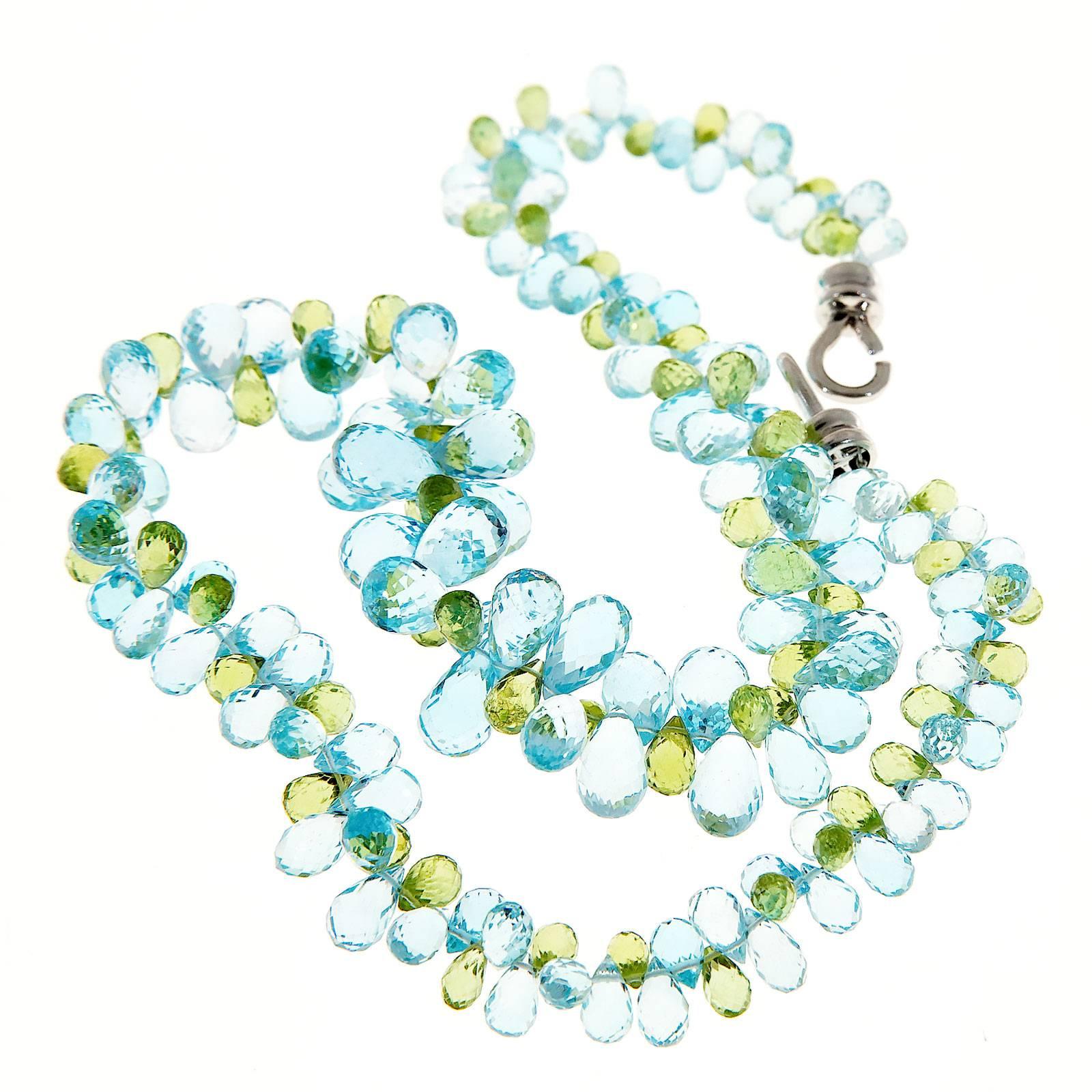 Blue Topaz Peridot Briolette Gold Necklace 2