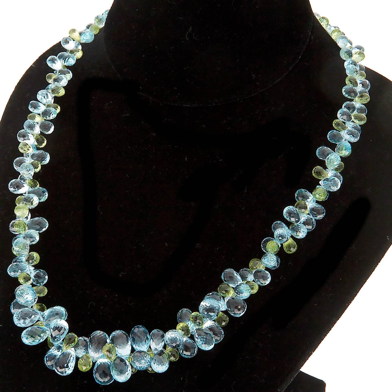 Blue Topaz Peridot Briolette Gold Necklace 4