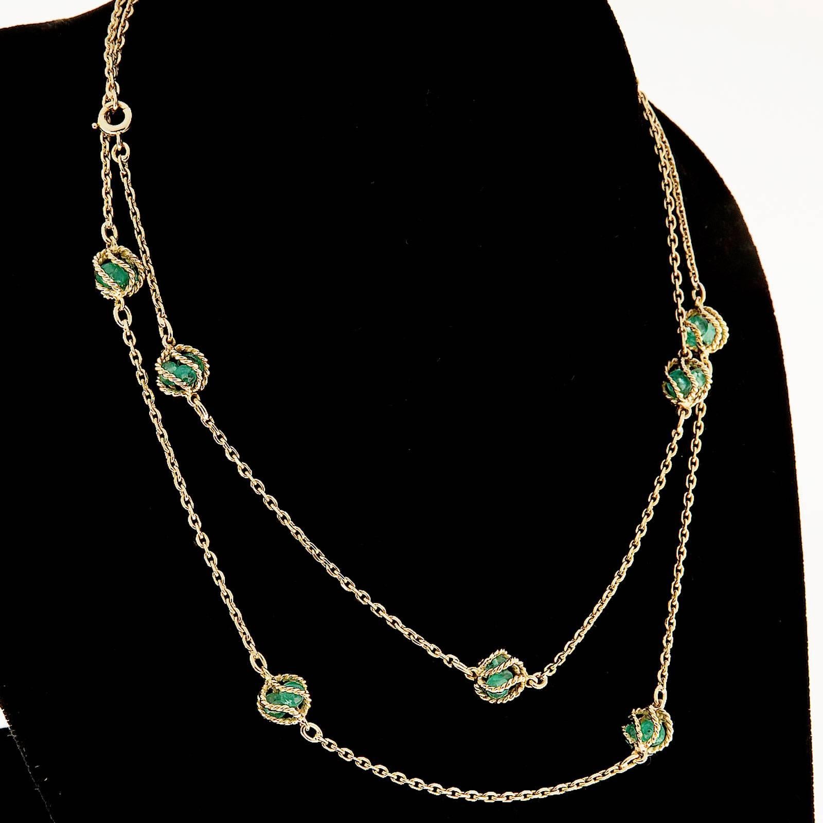 Mellerio Meller Emerald By The Yard Gold Chain Necklace In Good Condition In Stamford, CT