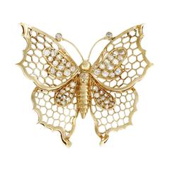 1.50 Carat Butterfly Diamond Gold Brooch