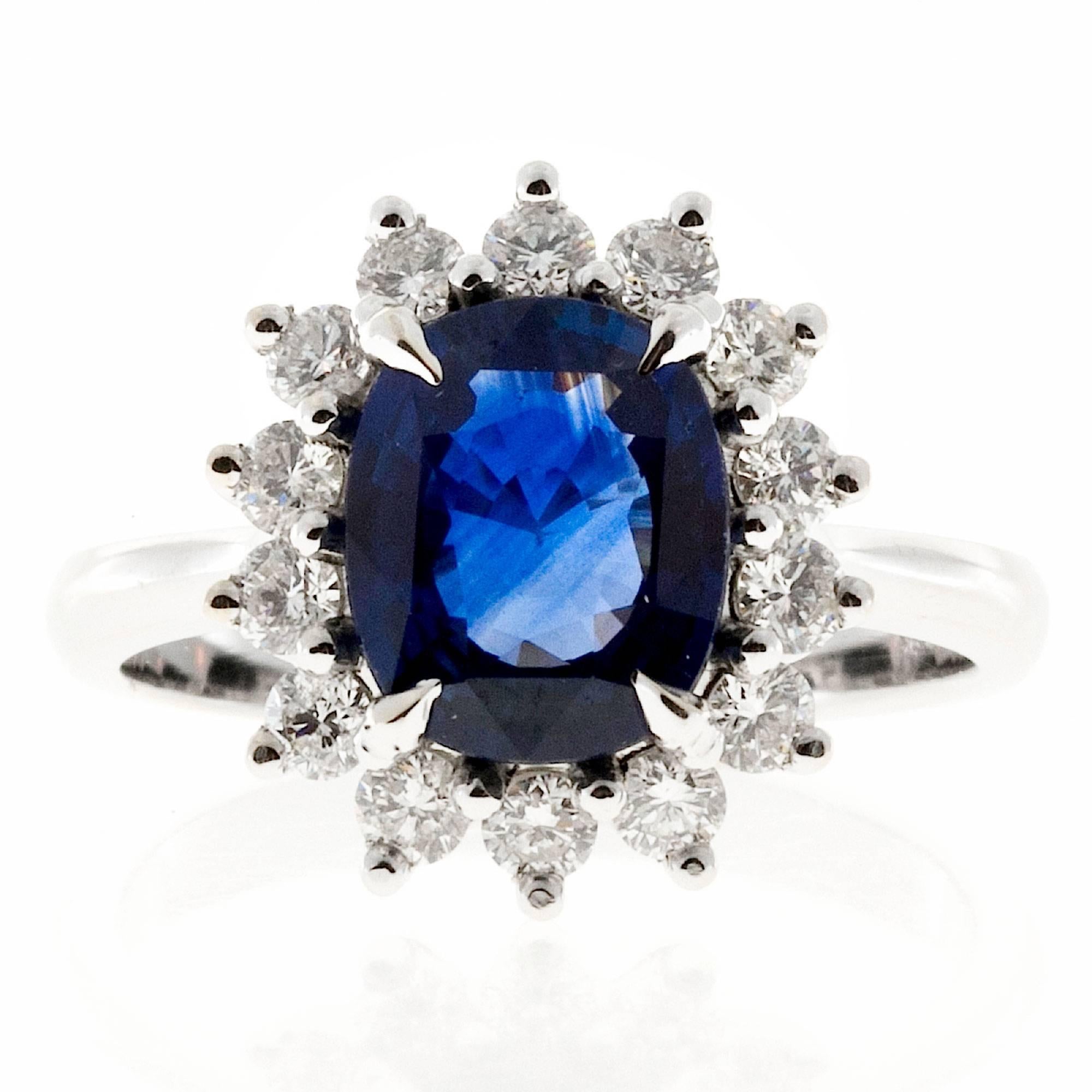 Oval Royal Blue Sapphire Diamond Halo Gold Ring 1