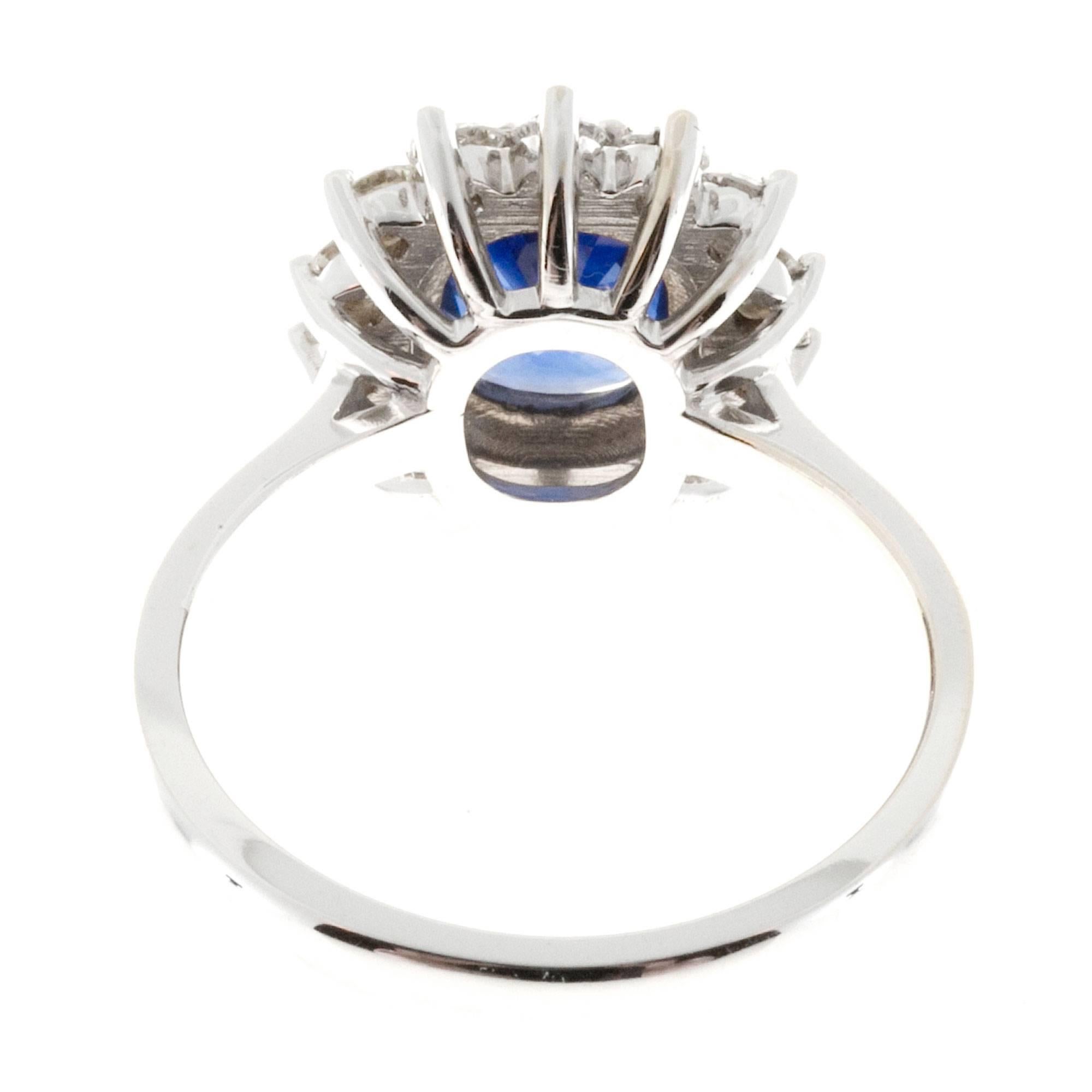 Oval Royal Blue Sapphire Diamond Halo Gold Ring 2