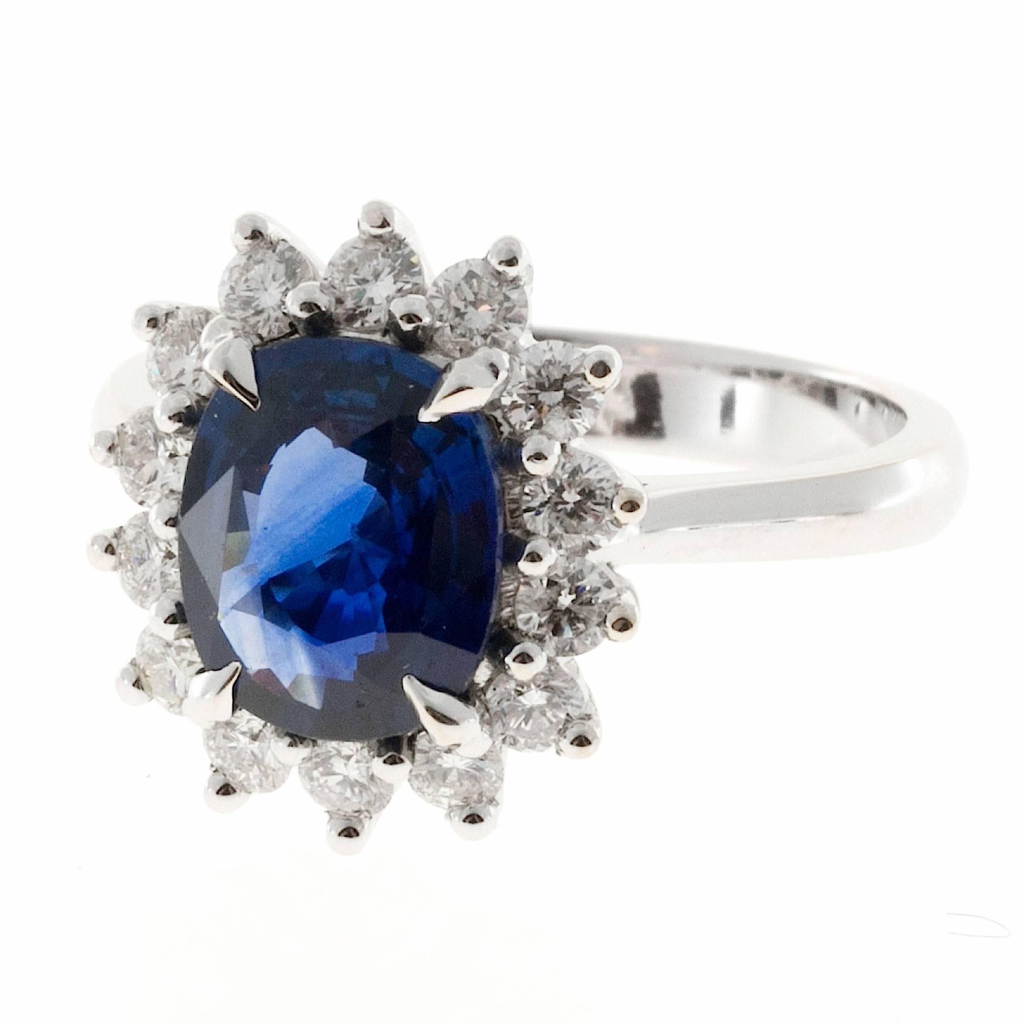 Oval Royal Blue Sapphire Diamond Halo Gold Ring 3