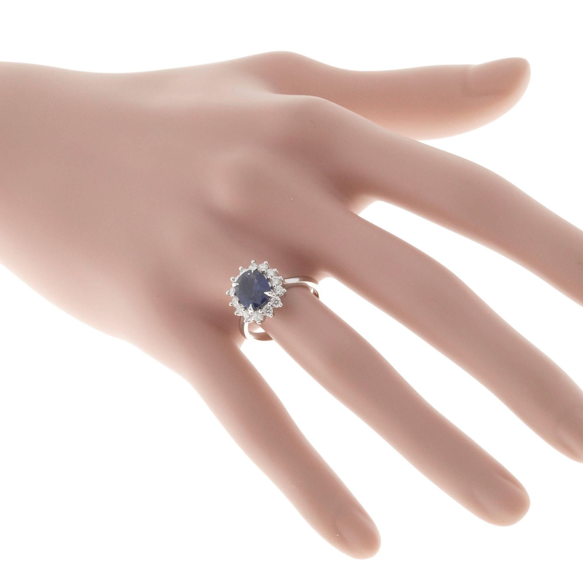 Oval Royal Blue Sapphire Diamond Halo Gold Ring 4