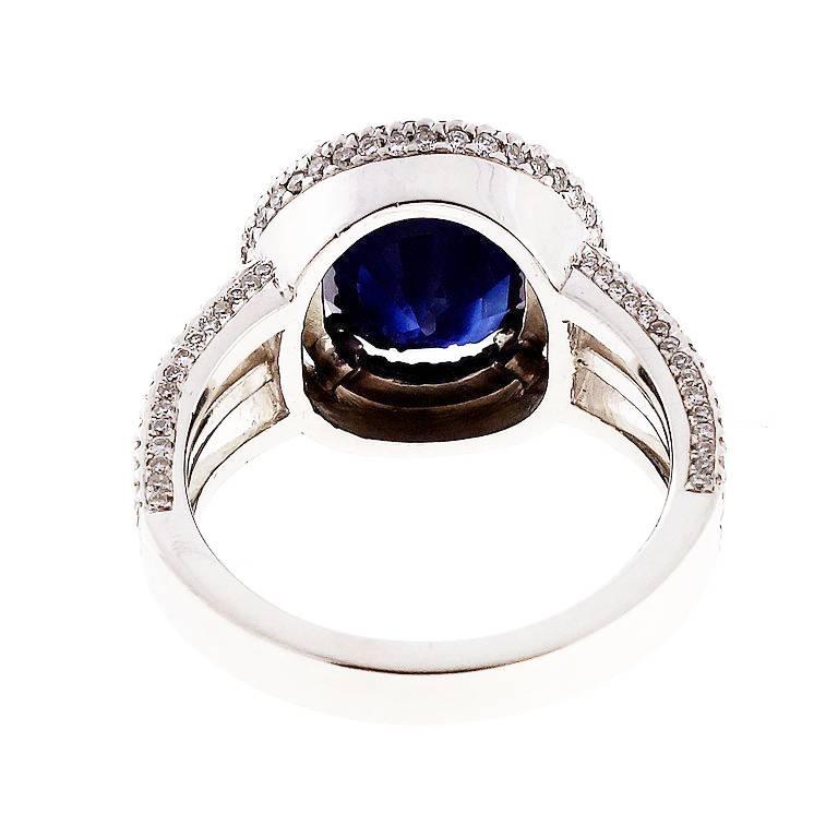Cushion Cut GIA Certified 3.99 Carat Royal Blue Sapphire Diamond Double Halo Engagement Ring