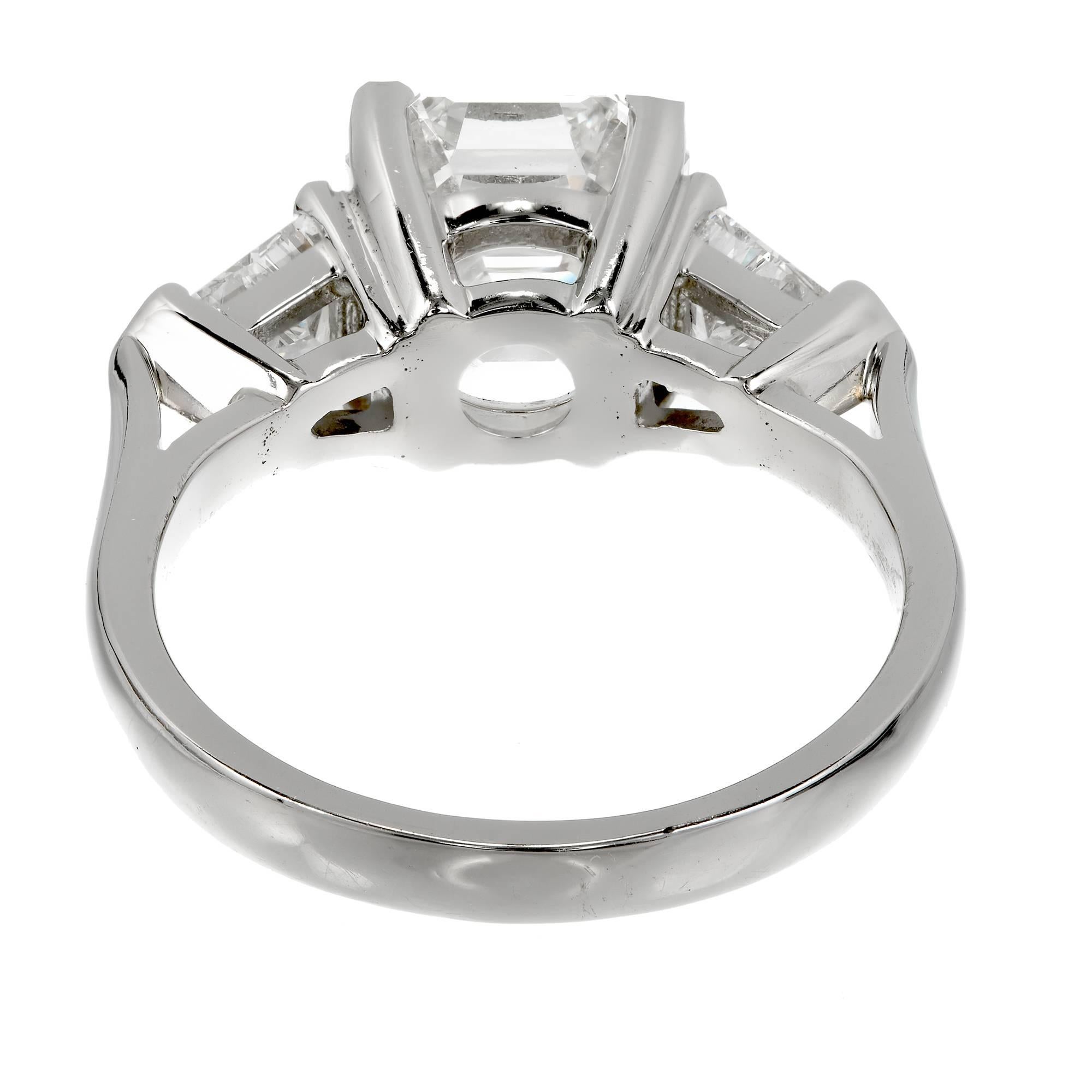 Peter Suchy Asscher Diamond Engagement Ring Platinum Bullet Cut Side Diamond In Good Condition In Stamford, CT