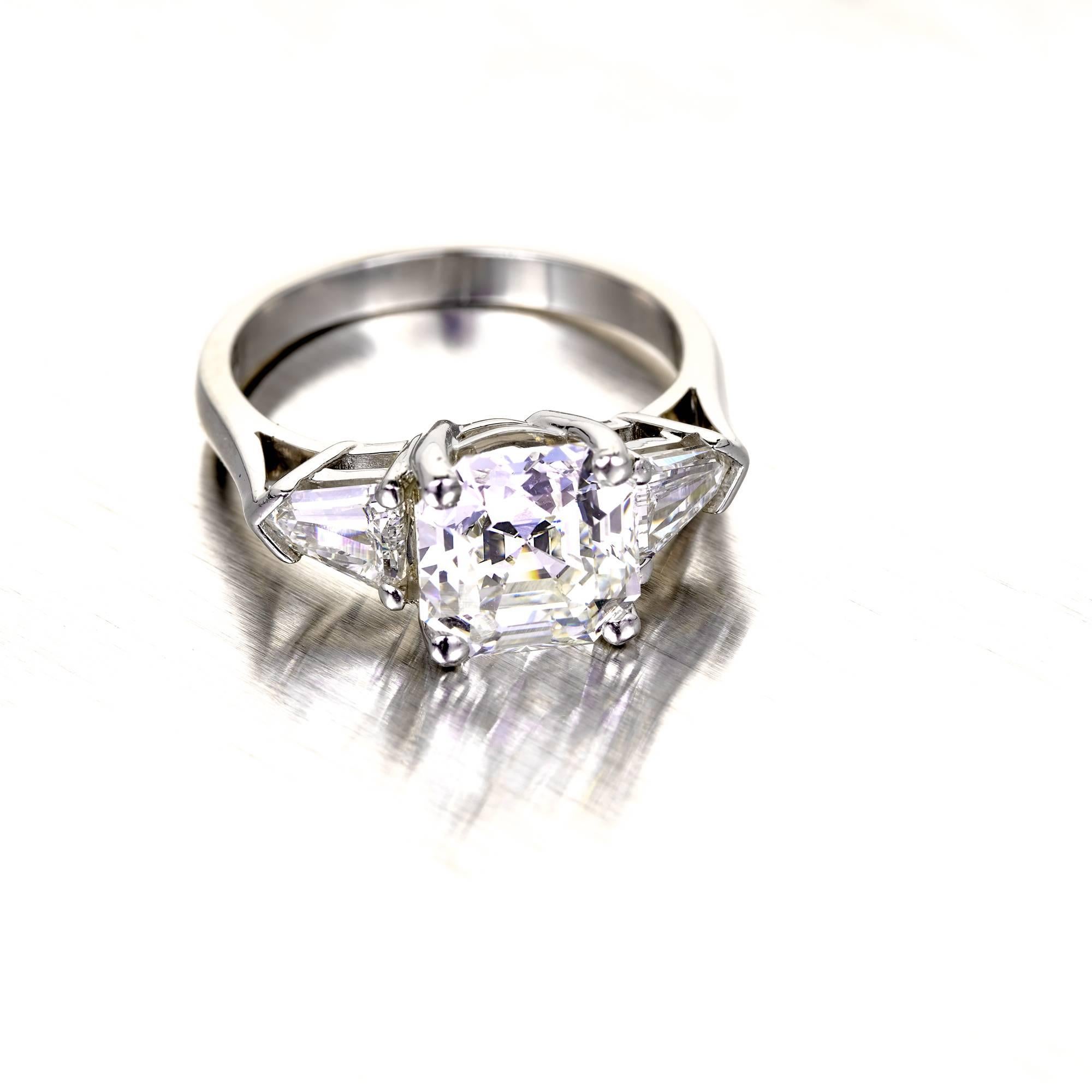 Peter Suchy Asscher Diamond Engagement Ring Platinum Bullet Cut Side Diamond 1