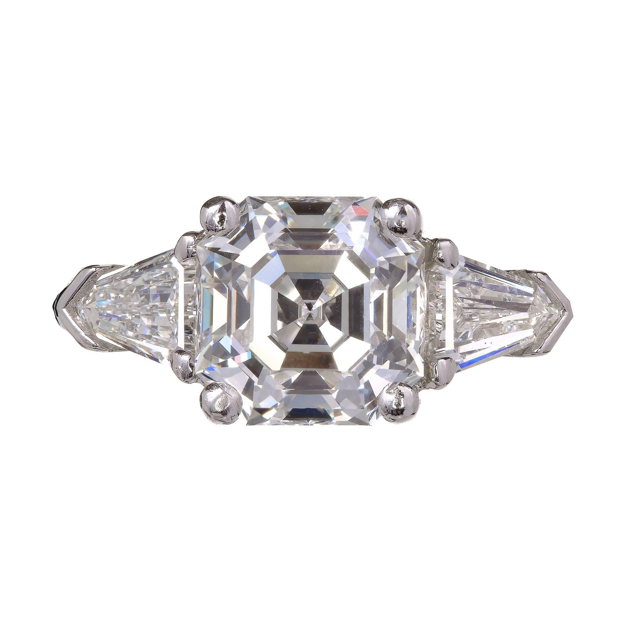 Peter Suchy Asscher Diamond Engagement Ring Platinum Bullet Cut Side Diamond