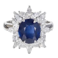 3.93 Carat Royal Blue Sapphire Marquise Diamond Platinum Engagement Ring 7