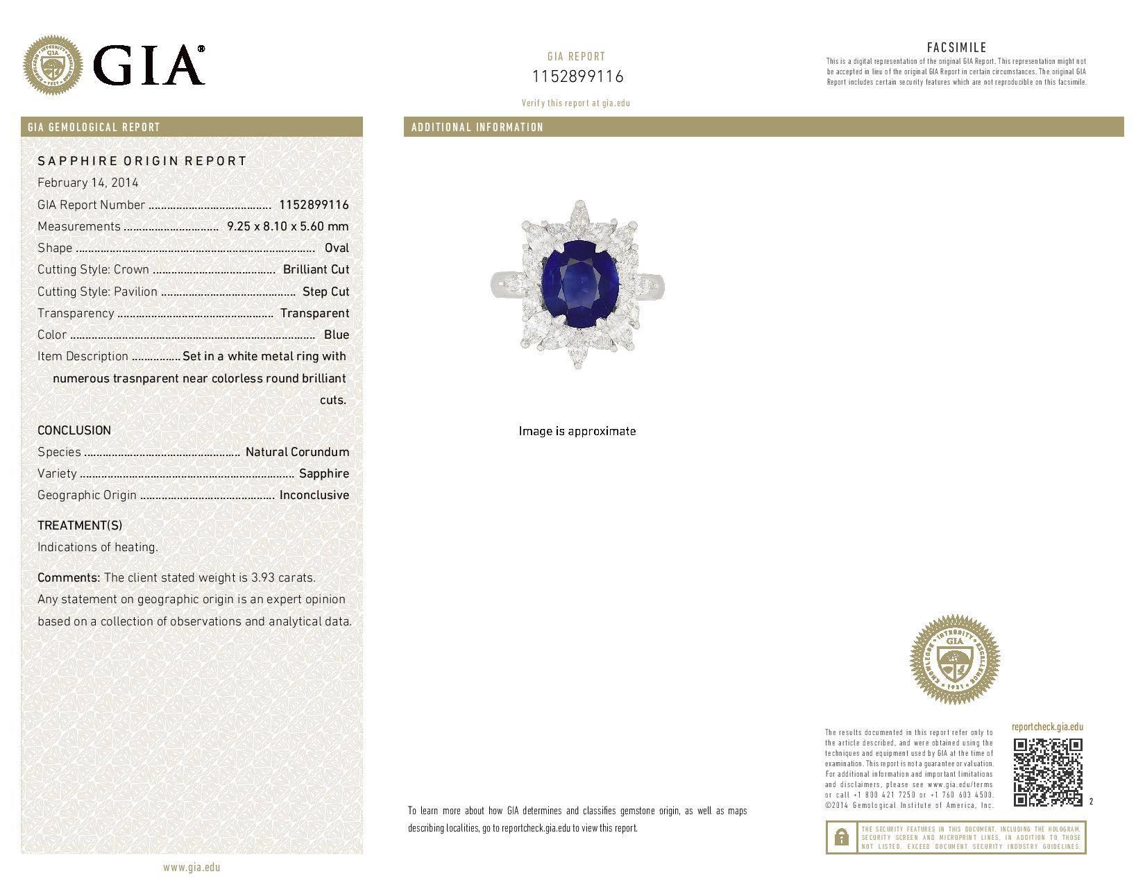 Platin-Verlobungsring mit 3,93 Karat königsblauem Saphir und Marquise-Diamant im Zustand „Gut“ im Angebot in Stamford, CT
