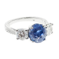 Peter Suchy GIA Cert Blue Sapphire Diamond Platinum Three Stone Engagement Ring