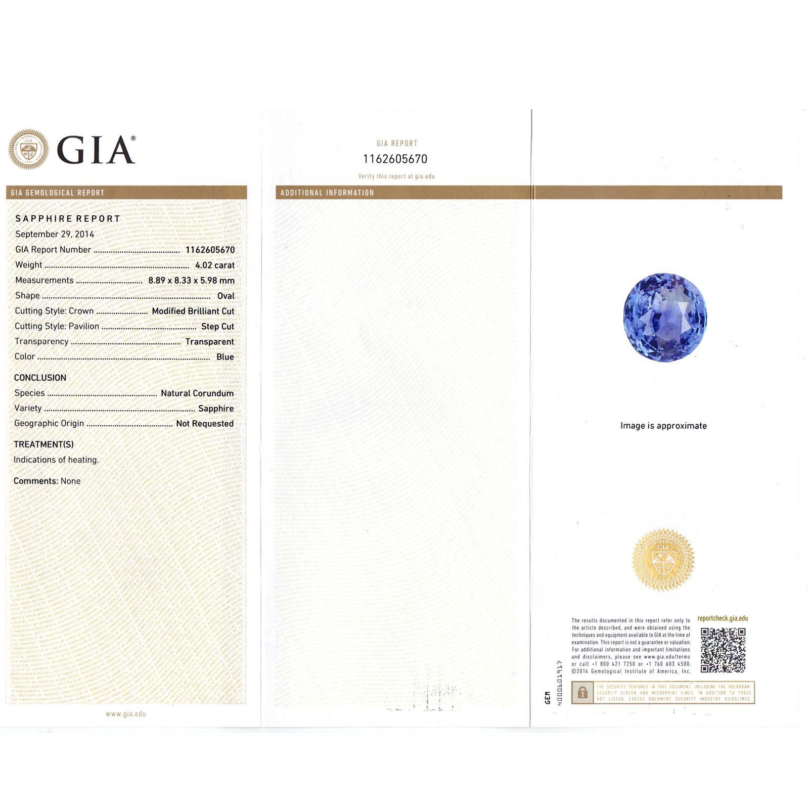 Peter Suchy GIA Cert Blue Sapphire Diamond Platinum Three Stone Engagement Ring 3