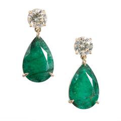 Peter Suchy Pear Shaped Emerald Diamond Gold Dangle Earrings 11