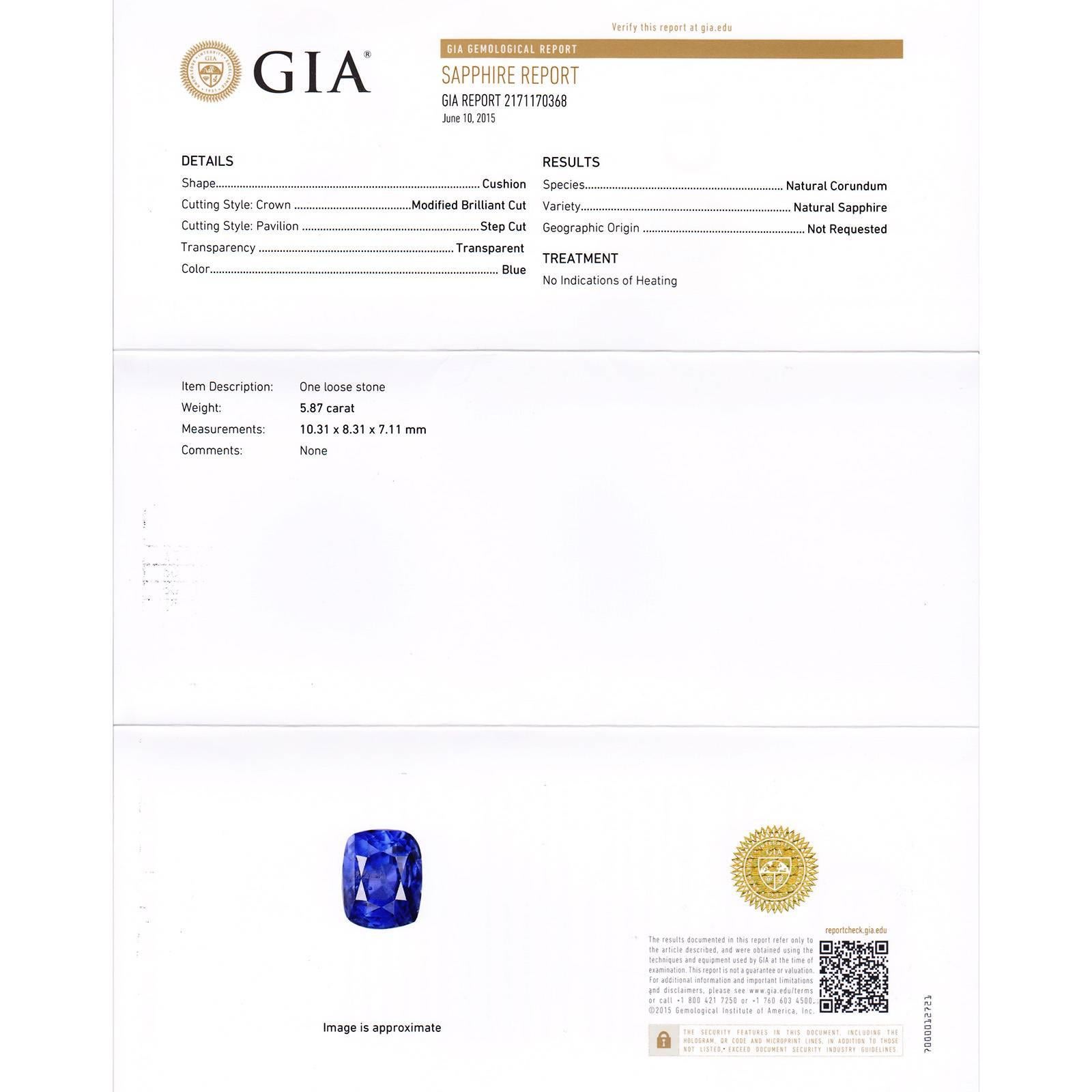 Verlobungsring, GIA-zertifizierter 5,87 Karat Saphir, Diamant, Platin von Peter Suchy im Angebot 2