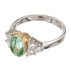 1.38 Carat Natural Colombian Emerald Diamond Gold Platinum Engagement Ring