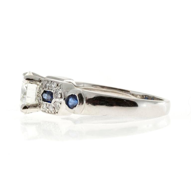 1.27 Carat Diamond Sapphire Platinum Engagement Ring For Sale 2