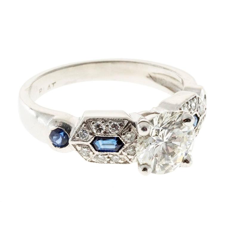 1.27 Carat Diamond Sapphire Platinum Engagement Ring For Sale 3