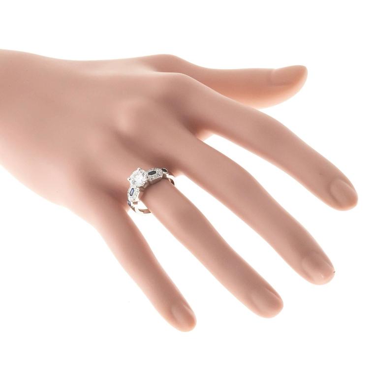 1.27 Carat Diamond Sapphire Platinum Engagement Ring For Sale 4