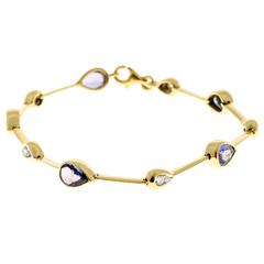 BO Pear Purple Tanzanite White Diamond Gold Bracelet