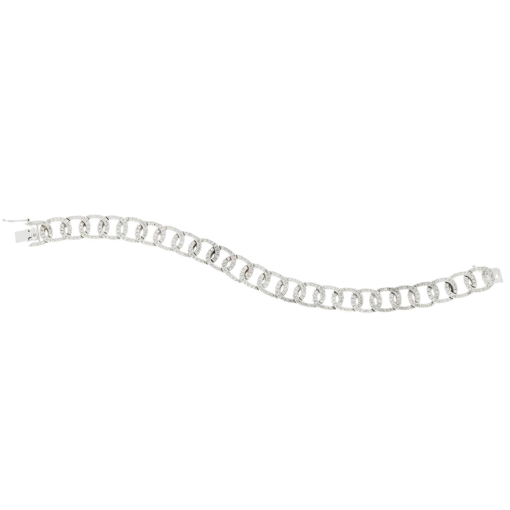 Women's Diamond White Gold Oval Link  Bracelet