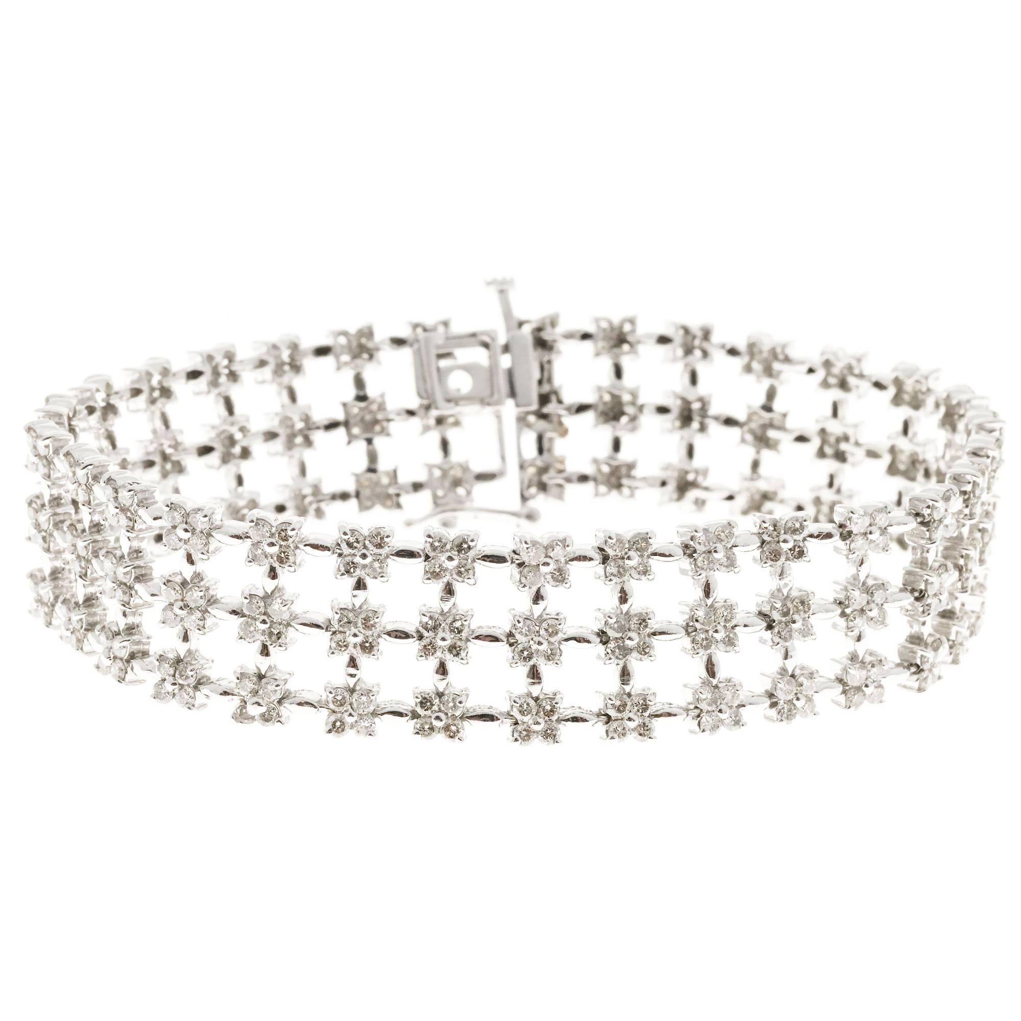 Full Cut Diamond Row Cluster Bracelet In Good Condition In Stamford, CT