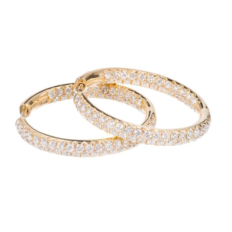 GP Yellow Gold Inside Out Diamond Hoop Earrings For Sale at 1stdibs