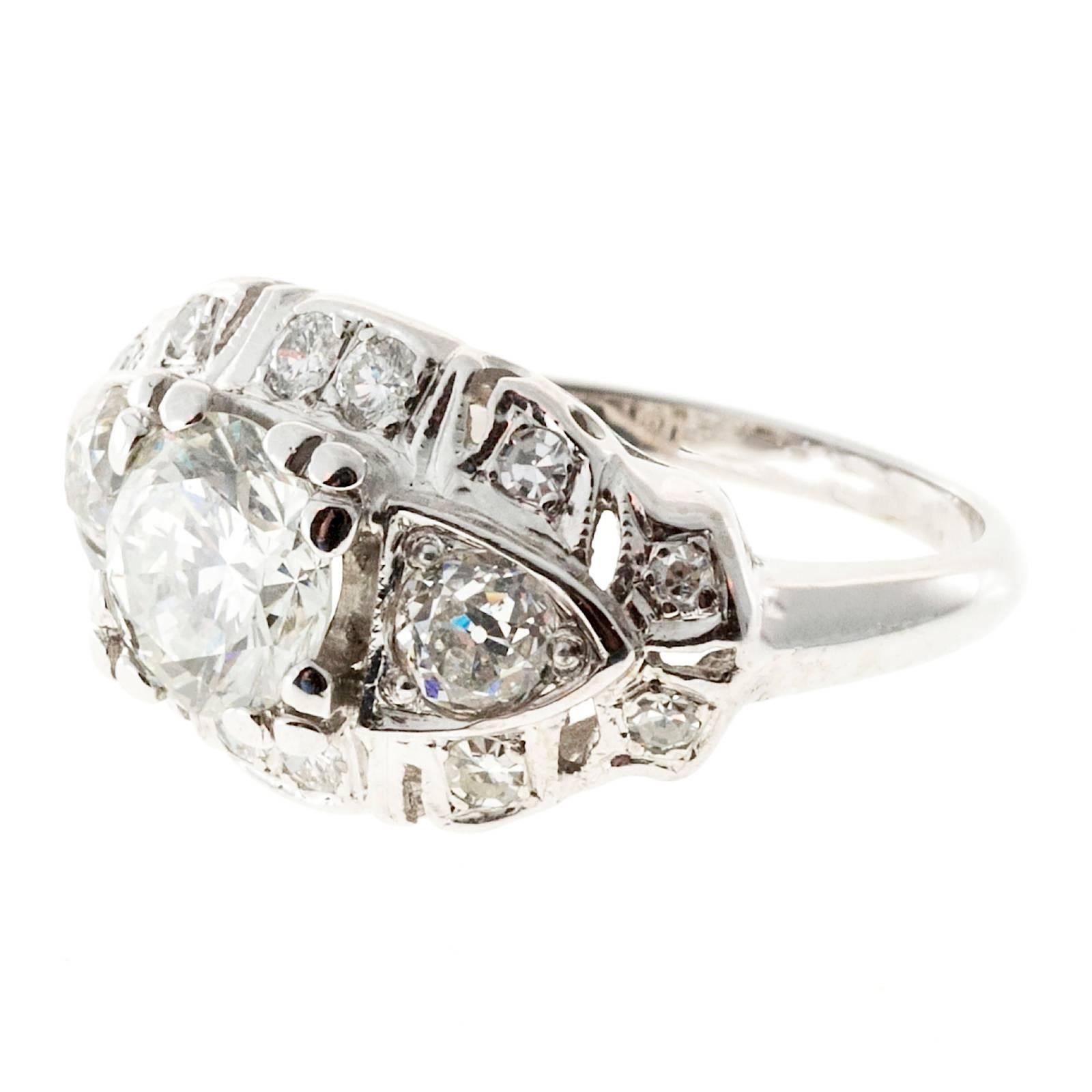1.10 Carat Transitional Cut Diamond White Gold Engagement Ring 2