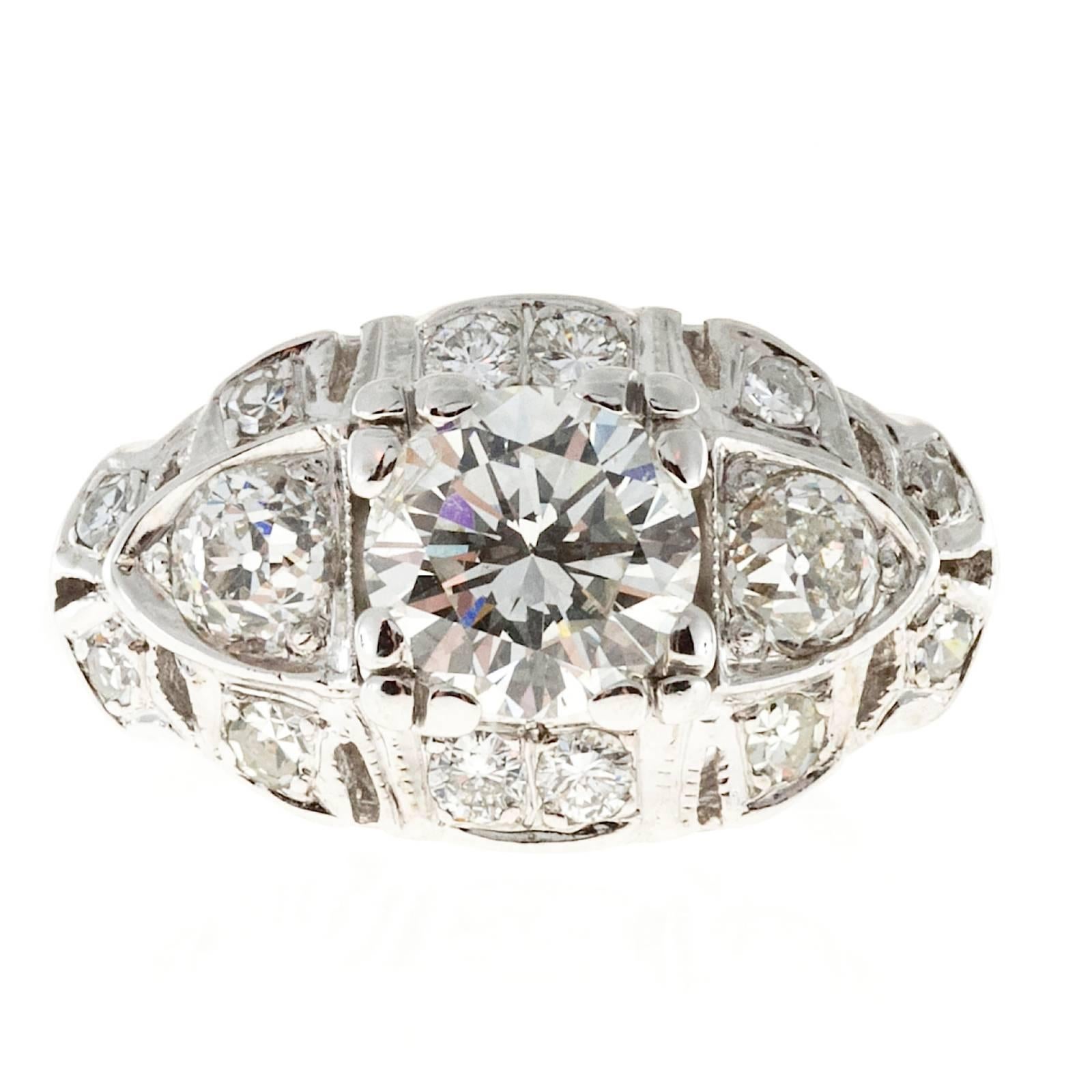 1.10 Carat Transitional Cut Diamond White Gold Engagement Ring