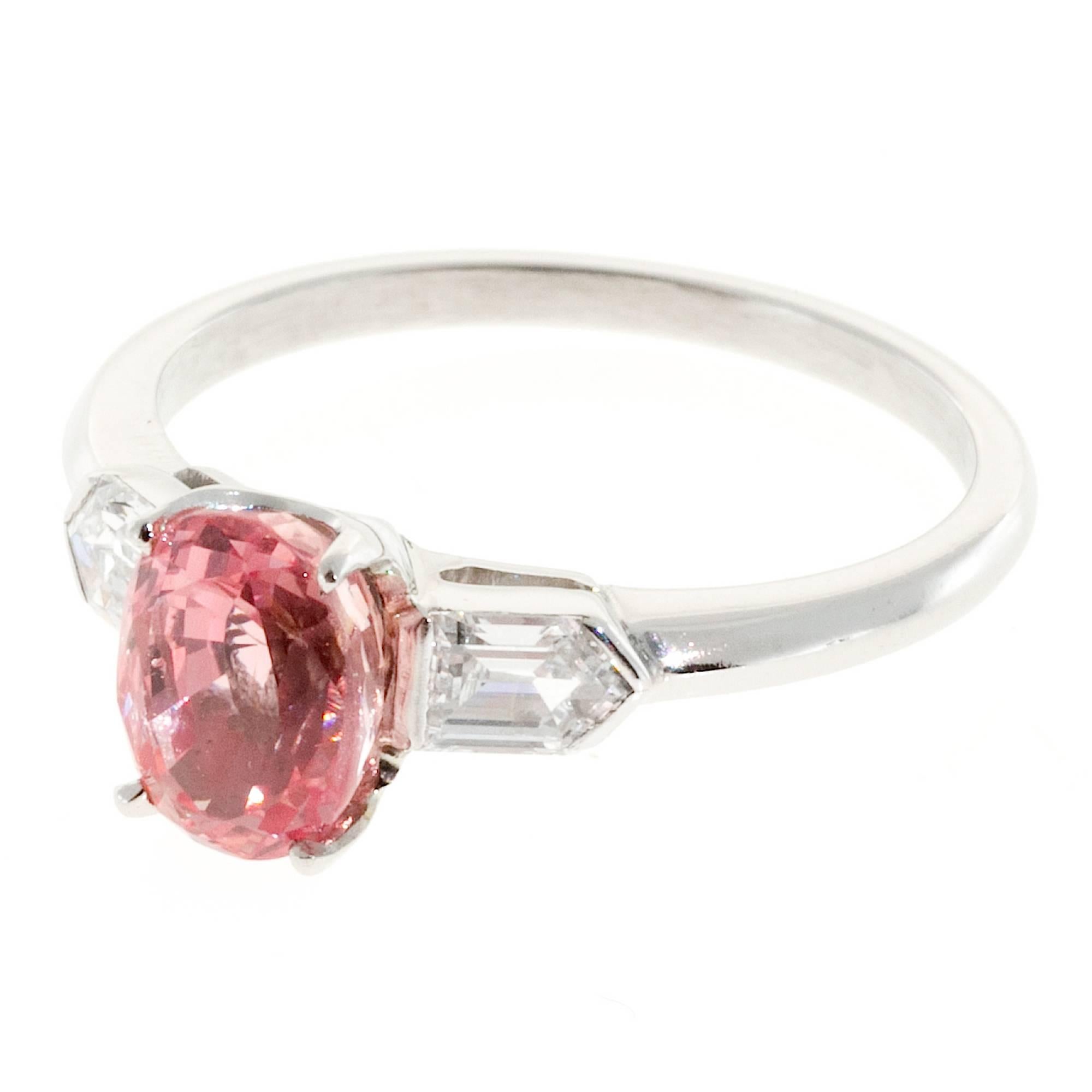 Natural Pink Padparadscha Sapphire Diamond Platinum Ring 1