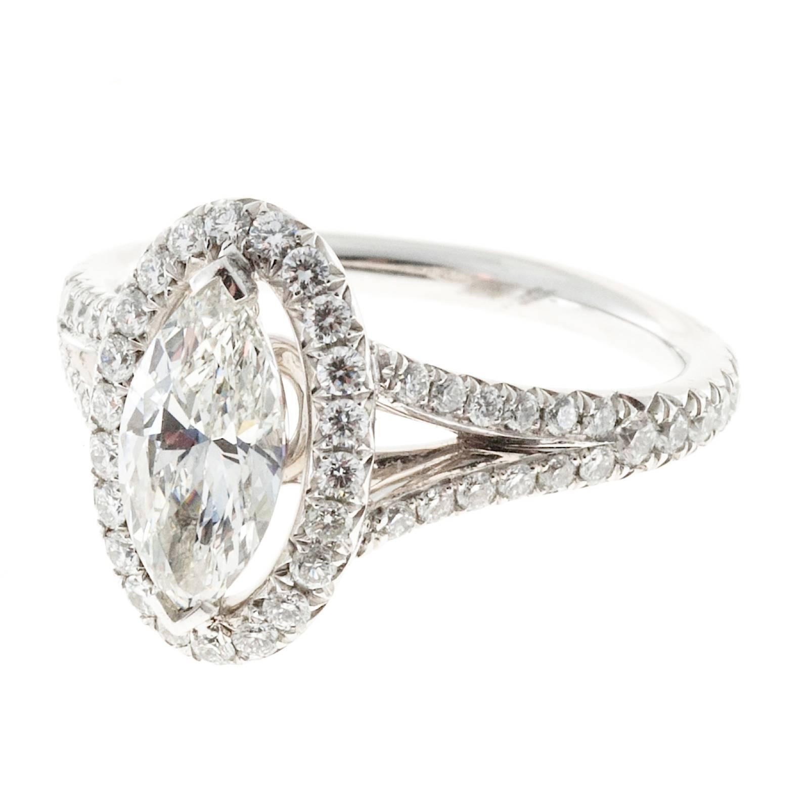 Marquise Cut Peter Suchy .99 Carat Marquise Diamond Halo Platinum Engagement Ring For Sale