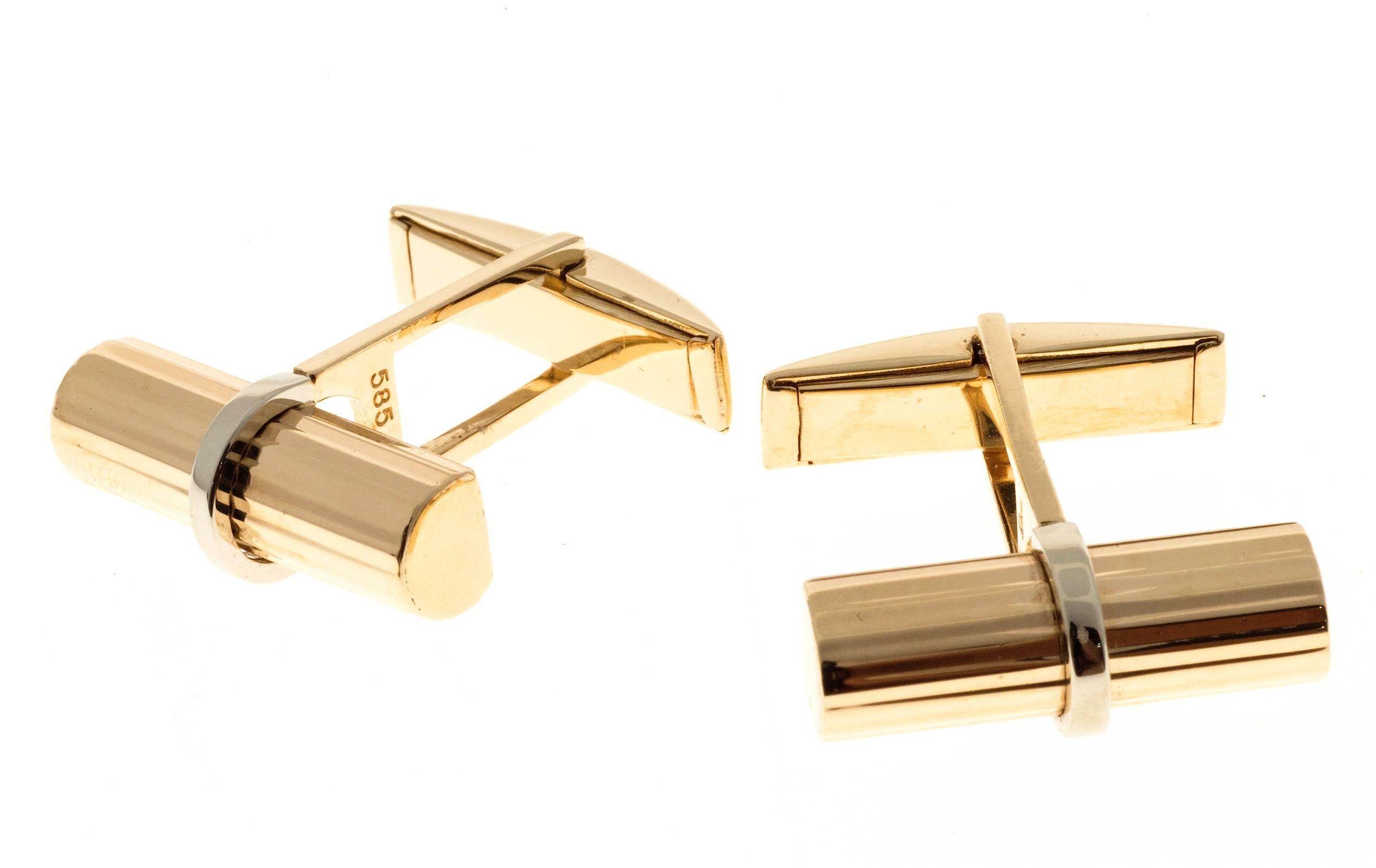 Larter & Sons Ribbed Bar Gold Cufflinks In Good Condition In Stamford, CT