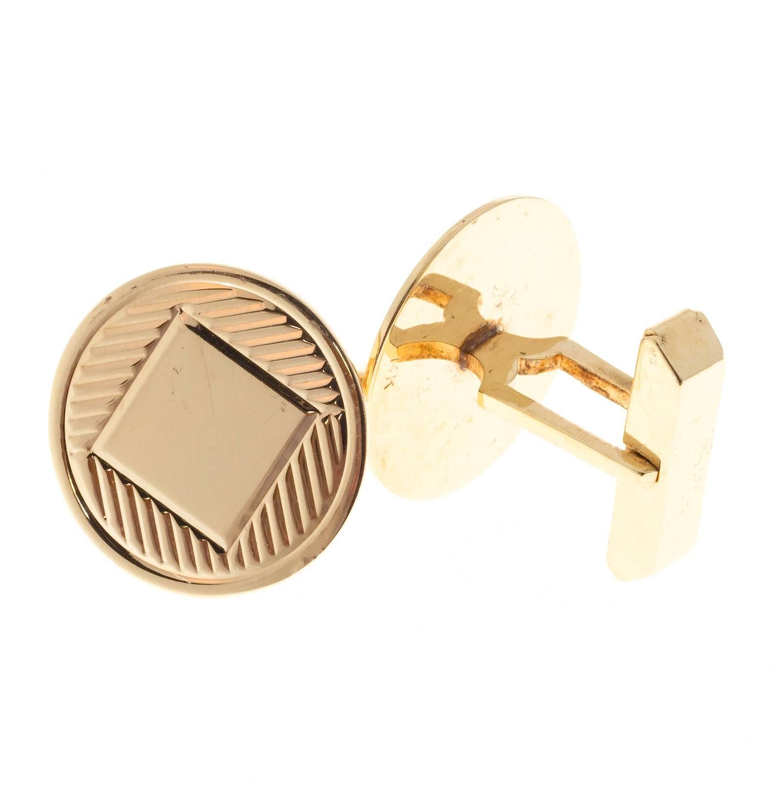 Men's  Gold Textured Smooth Round Clip Back Cufflinks For Sale