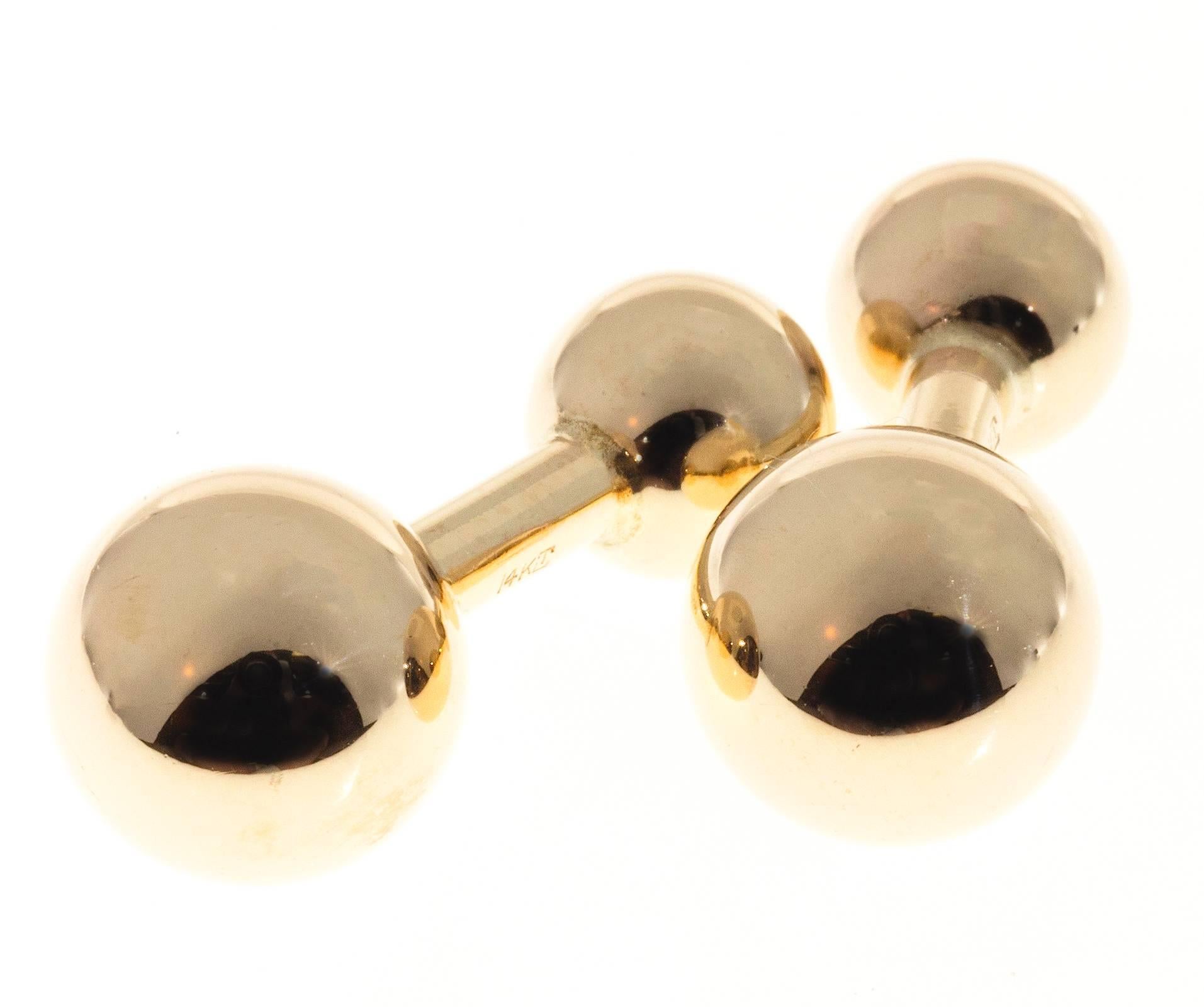 1950s Gold Barbell Cufflinks In Good Condition For Sale In Stamford, CT