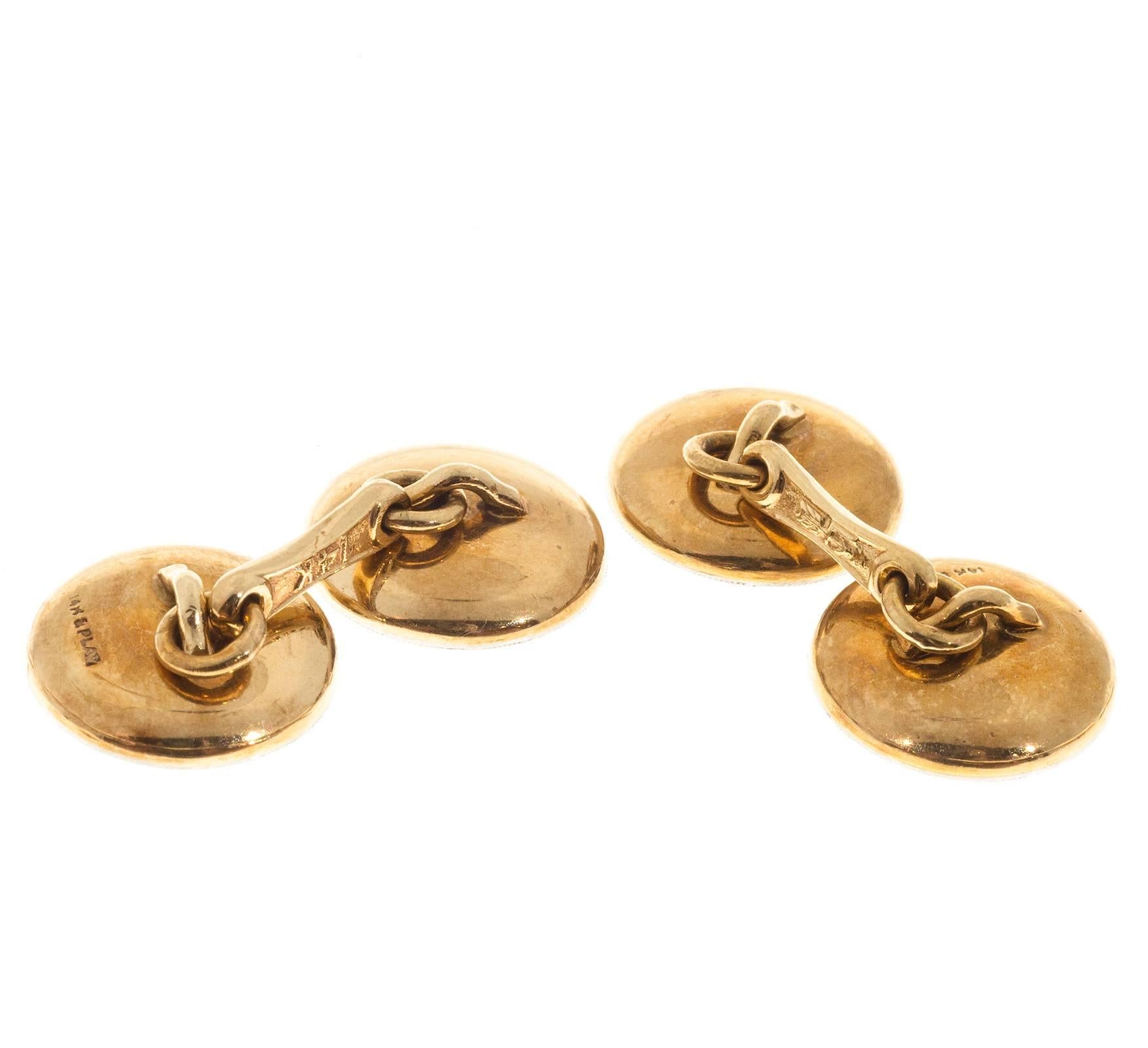 Art Deco Onyx Concave Double Sided Gold Platinum Cufflinks For Sale 1