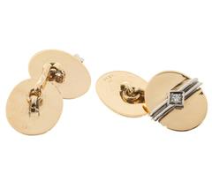 Bailey Banks & Biddle Diamond Brushed Polished Gold Platinum Cufflinks