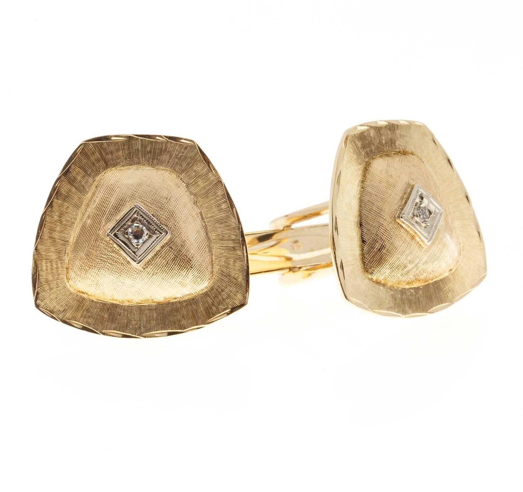 Shield Shaped Diamond Florentine Gold Cufflinks 1