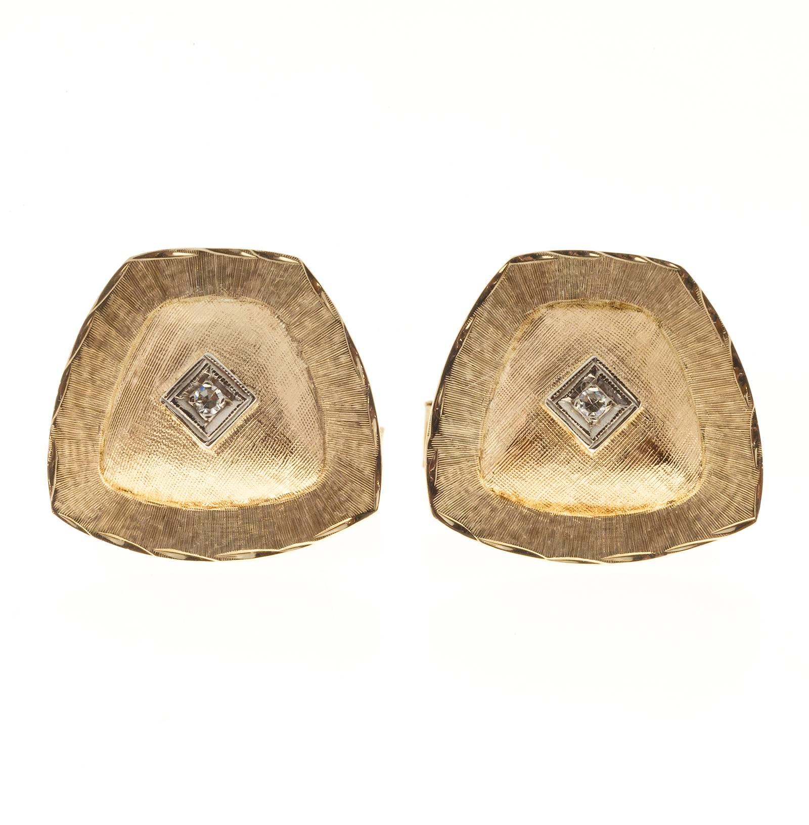 Shield Shaped Diamond Florentine Gold Cufflinks